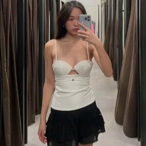 Zara White STRETCHY TANK TOP with buckle